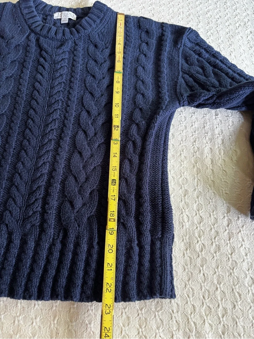 J. Crew Men's Deep Navy Cable Crewneck Sweater Cotton